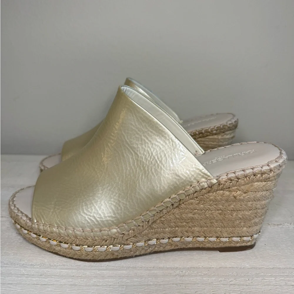 KARL LAGERFELD Paris Carina Slip On Open Toe Wedge Sandals Women’s 9.5 LIKE NEW - Picture 5 of 10